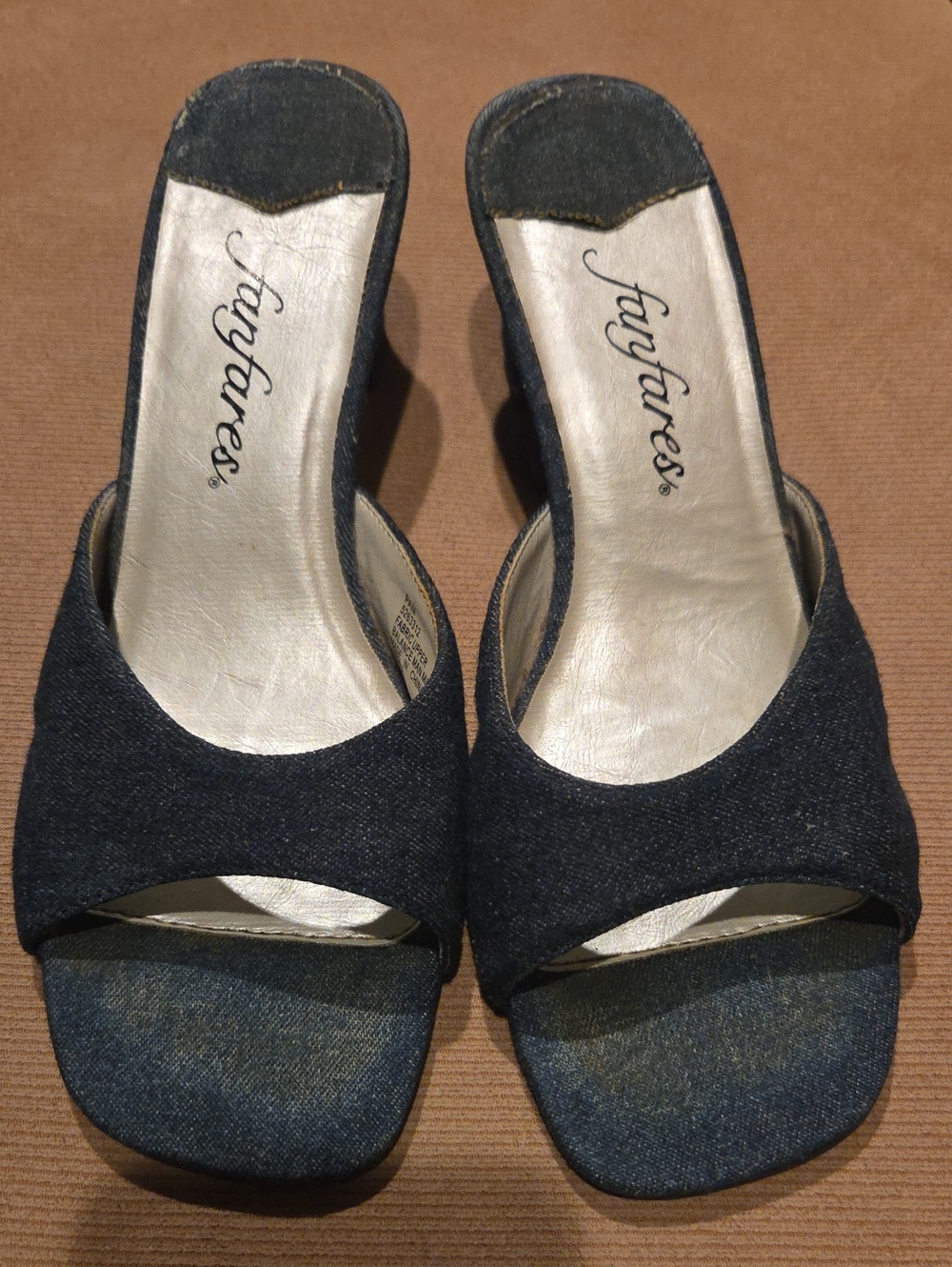 Fanfares Pam Dark Blue Denim Open-Toe Slide Sandals 7.5W